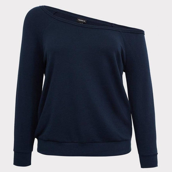 Torrid Navy Off the Shoulder Pullover Sweater Sweatshirt Plus Size 1 1XL 1X Blue - Picture 3 of 12